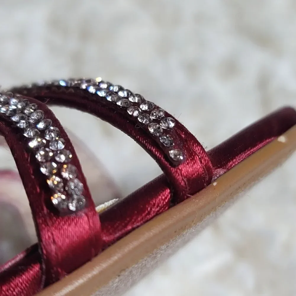 David's Bridal Red Metallic Crystal T-Strap Wedge Heels